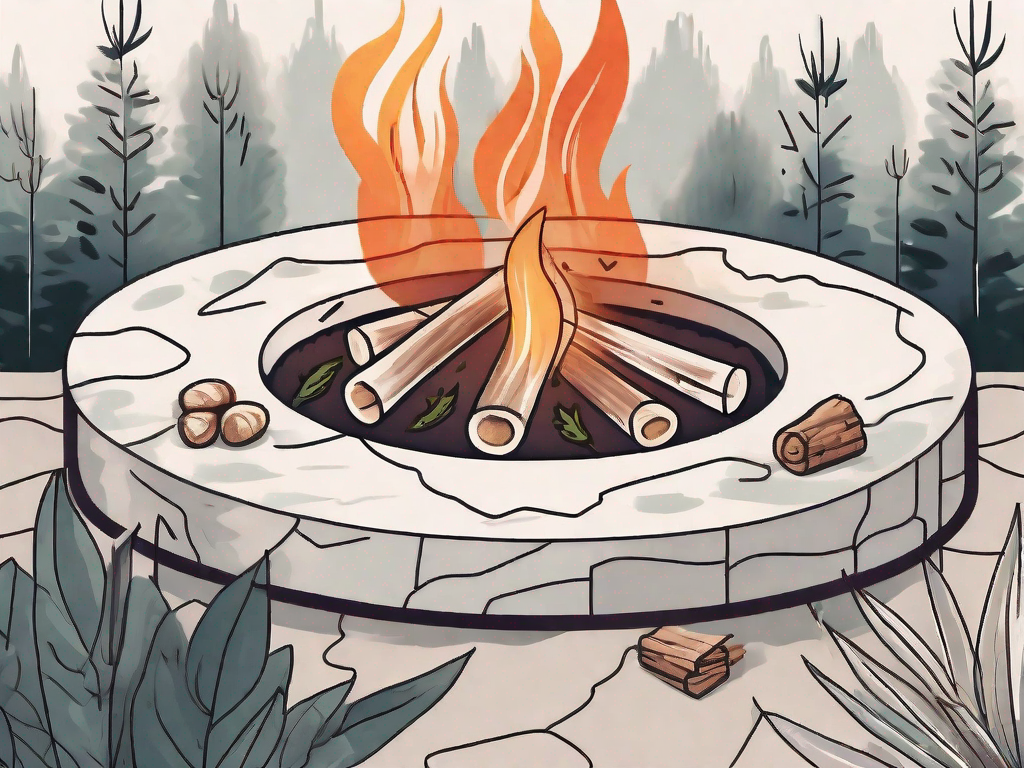 A fire pit with ceremonial objects like candles