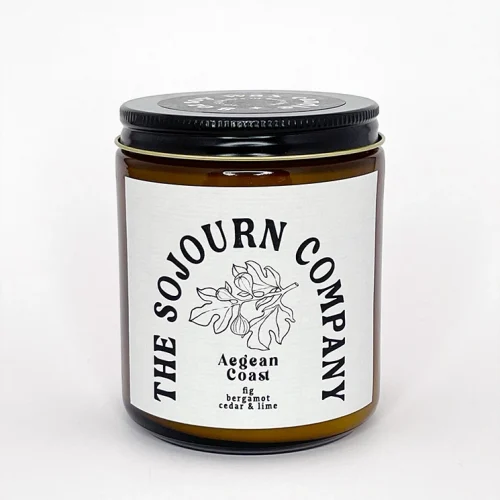Sojourn Company Aegean Coast Fig 8oz Soy Candles in and Amber Glass Jar